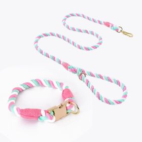 Weaving Gradient Colored Cotton Rope Pet Collar (Option: Cherry blossom pink-S)
