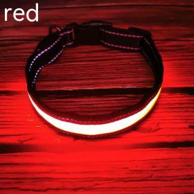 LED Luminous Dog Collar Highlight Reflective Leather Reflective Stripe Ribbon (Option: Red-S)