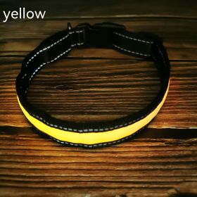 LED Luminous Dog Collar Highlight Reflective Leather Reflective Stripe Ribbon (Option: Yellow-S)