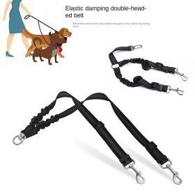 Dog Double Leashes - No Tangle Dog Leash Coupler; Comfortable Shock Absorbing Reflective Bungee Lead for Nighttime Safety (colour: Car use (black))