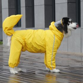Covered tail dog raincoat large dog full package golden hair big dog clothes four foot pet supplies (Color: yellow for male dog)