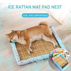 Breathable Pet Puppy Cooling Mat Bed Summer Protection Cervical Spine Cat Dog Ice Mat Square Rattan Kennel Supplies (Color: Orange)