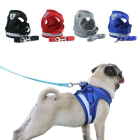 Summer Strap-style Dog Leash Adjustable Reflective Vest Walking Lead for Puppy Polyester Mesh Harness Small Dog Collars (Color: Red)