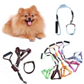 Dog Leash Two-color Machine Woven Nylon Handle Round Rope Pockmark Pet Chest Back Collar Pet Supplies (Color: Black)