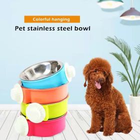 Pet Stainless Steel Bowl Hanging Cage Type Fixed Cute Dog Basin Cat Supplies Puppy Food Drinking Water Feeder Pets Accessories (Color: Blue)