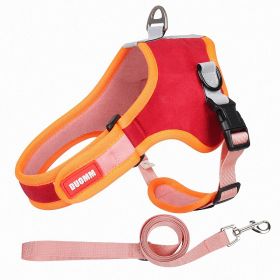 dog Harnesses and dog leash set; Suede Pet Chest Strap Saddle Vest Style Dog Chest Back Reflective Dog Strap Dog Rope Wholesale (colour: red)