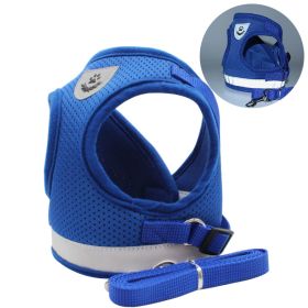dog Harnesses and dog leash set; Pet Chest Strap Vest Dog Towing Rope Reflective Breathable Dog Rope Pet Supplies Wholesale (colour: blue)