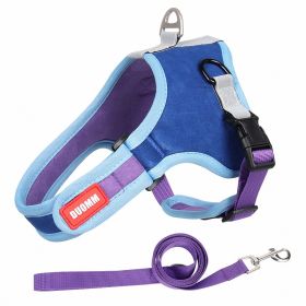 dog Harnesses and dog leash set; Suede Pet Chest Strap Saddle Vest Style Dog Chest Back Reflective Dog Strap Dog Rope Wholesale (colour: blue)