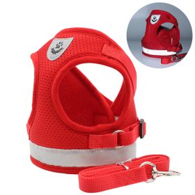 dog Harnesses and dog leash set; Pet Chest Strap Vest Dog Towing Rope Reflective Breathable Dog Rope Pet Supplies Wholesale (colour: red)