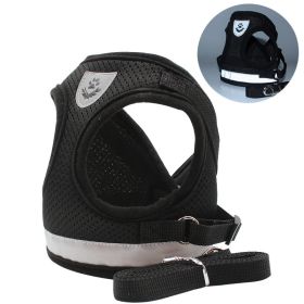 dog Harnesses and dog leash set; Pet Chest Strap Vest Dog Towing Rope Reflective Breathable Dog Rope Pet Supplies Wholesale (colour: black)