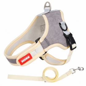 dog Harnesses and dog leash set; Suede Pet Chest Strap Saddle Vest Style Dog Chest Back Reflective Dog Strap Dog Rope Wholesale (colour: grey)