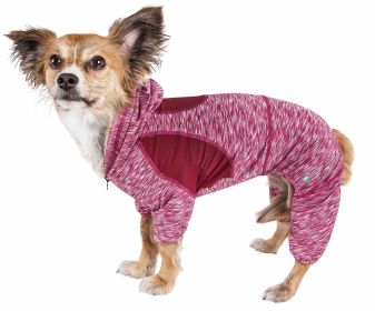 Pet Life Active 'Downward Dog' Heathered Performance 4-Way Stretch Two-Toned Full Body Warm Up Hoodie (Color: Red)