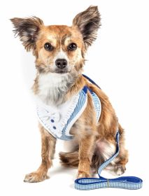 Pet Life Luxe 'Spawling' 2-In-1 Mesh Reversed Adjustable Dog Harness-Leash W/ Fashion Bowtie (Color: Blue)