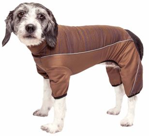 Pet Life Active 'Chase Pacer' Heathered Performance 4-Way Stretch Two-Toned Full Body Warm Up (Color: Brown)
