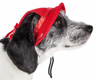 Pet Life 'Sea Spot Sun' Uv Protectant Adjustable Fashion Mesh Brimmed Dog Hat Cap (Color: Red)
