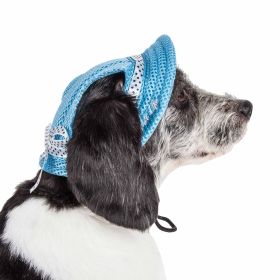 Pet Life 'Sea Spot Sun' Uv Protectant Adjustable Fashion Mesh Brimmed Dog Hat Cap (Color: Blue)