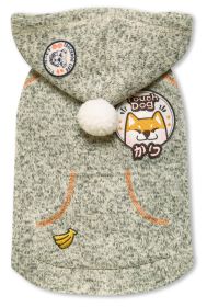 Touchdog Hippie Embellished Designer Sleeveless Pompom Pet Dog Hooded Sweater (Color: Olive Green)