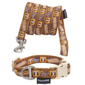 Touchdog 'Caliber' Designer Embroidered Fashion Pet Dog Leash And Collar Combination (Color: Brown Pattern)