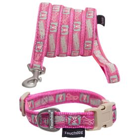 Touchdog 'Caliber' Designer Embroidered Fashion Pet Dog Leash And Collar Combination (Color: Pink Pattern)