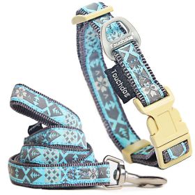 Touchdog 'Shape Patterned' Tough Stitched Embroidered Collar and Leash (Color: Blue)