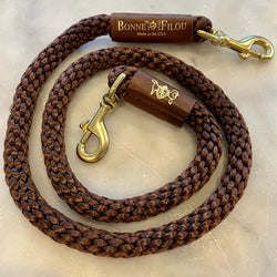Braided Rope Leash (Color: Brown w/ Brown Leather Sleeve)