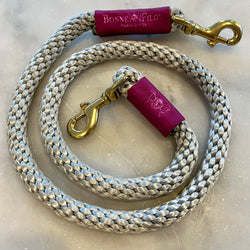 Braided Rope Leash (Color: Silver Gray w/ Fuchsia Leather Sleeve)