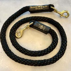 Braided Rope Leash (Color: Black w/ Black Leather Sleeve)